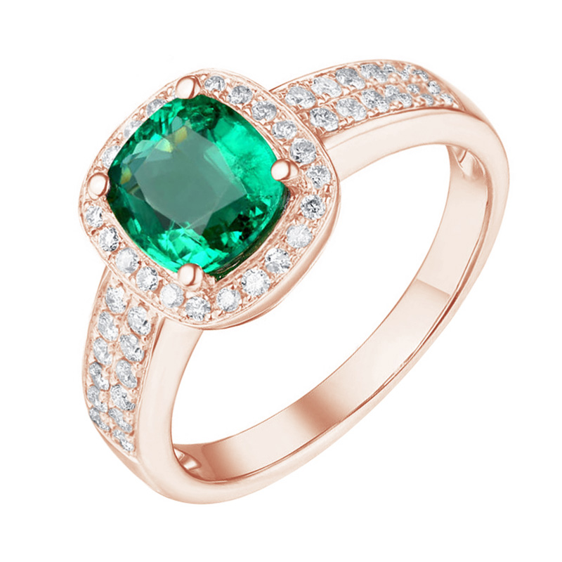 Zlatý prsten s cushion smaragdem a diamanty Jorgen 104811