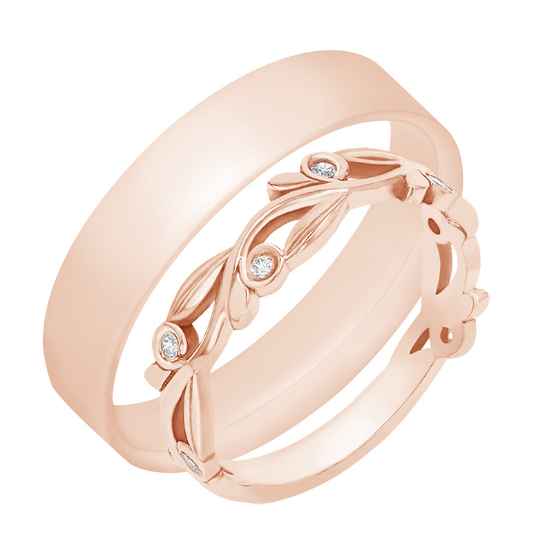 Prsten ve tvaru lístečků s lab-grown diamanty a pánský plochý prsten Vlad 105861