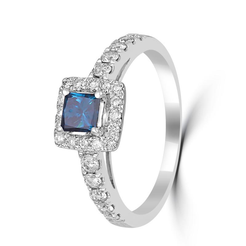 Zásnubní prsten s modrým princess diamantem Satin