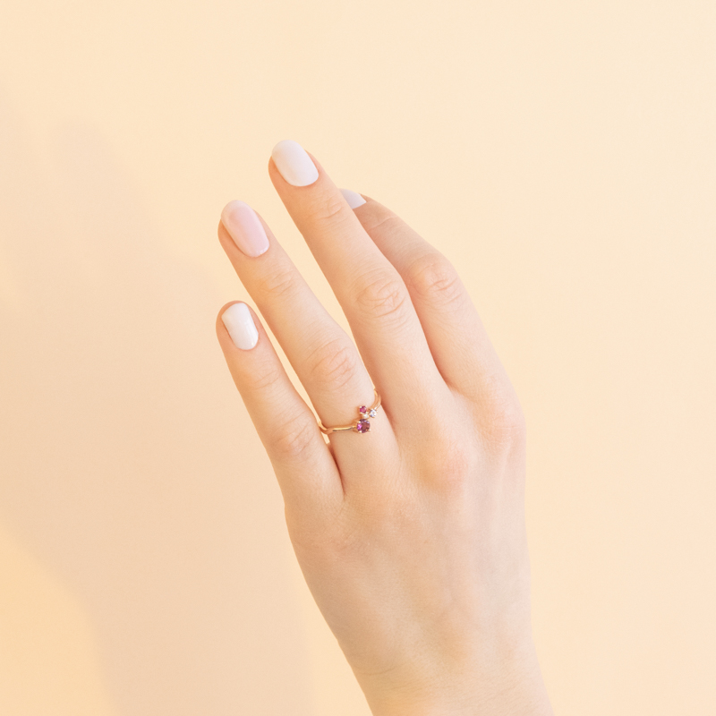 Stříbrný cluster prsten s turmalínem, tanzanitem, rubínem a diamantem Roche 116091
