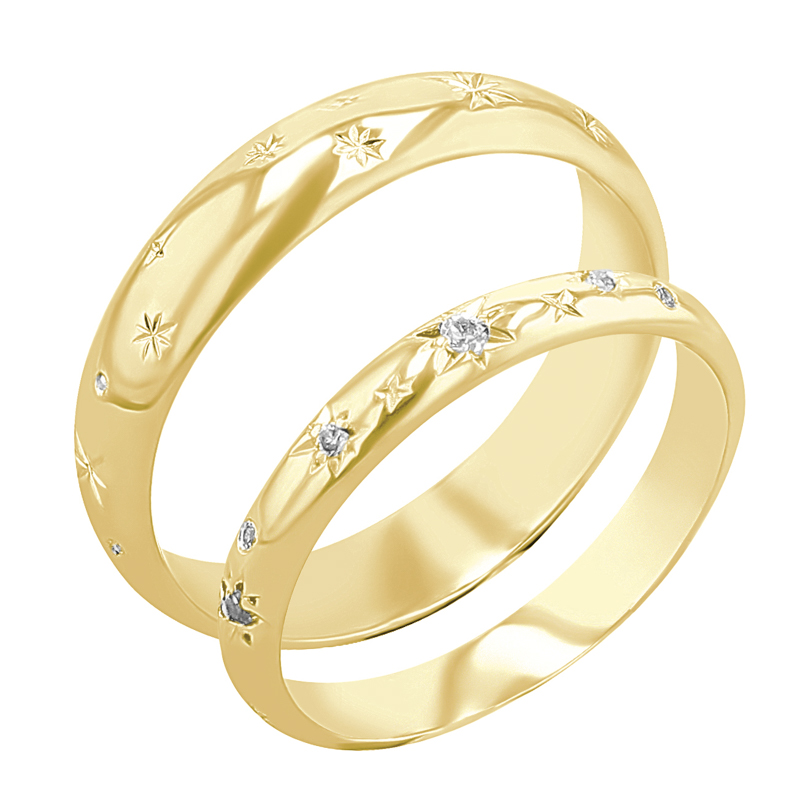 Snubní prsteny s ruční rytinou hvězd a diamanty Elia 116481