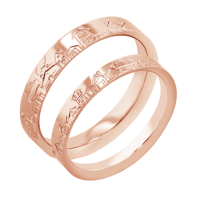 Snubní prsteny s ruční rytinou města Bevan 116971