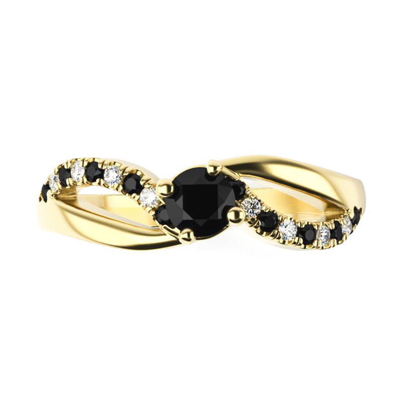 Zásnubní prsten s černými a bílými diamanty Ewie 119351