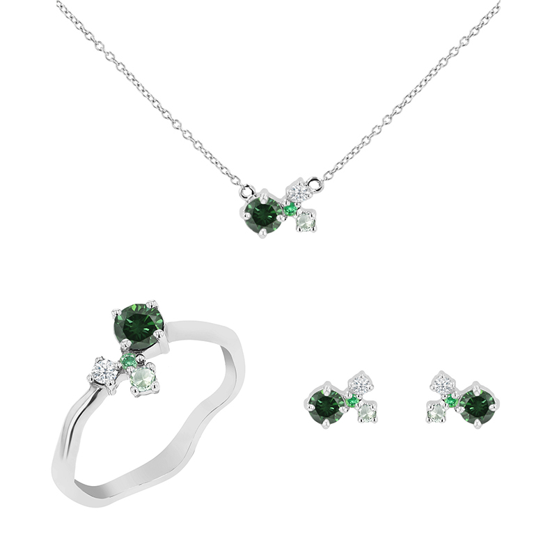 Cluster kolekce šperků se zelenými diamanty a drahokamy Halli 124711