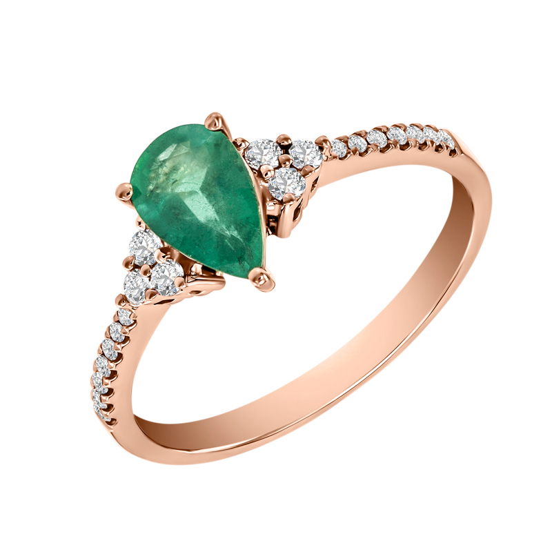 Zlatý prsten se smaragdovou slzou a diamanty Larissa