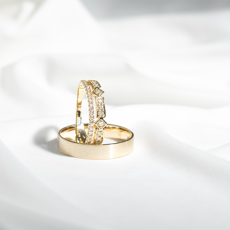 Dámský diamantový snubní prsten a pánský plochý prsten Ward 128641