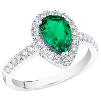 Zlatý halo prsten s pear lab-grown smaragdem a diamanty Mason