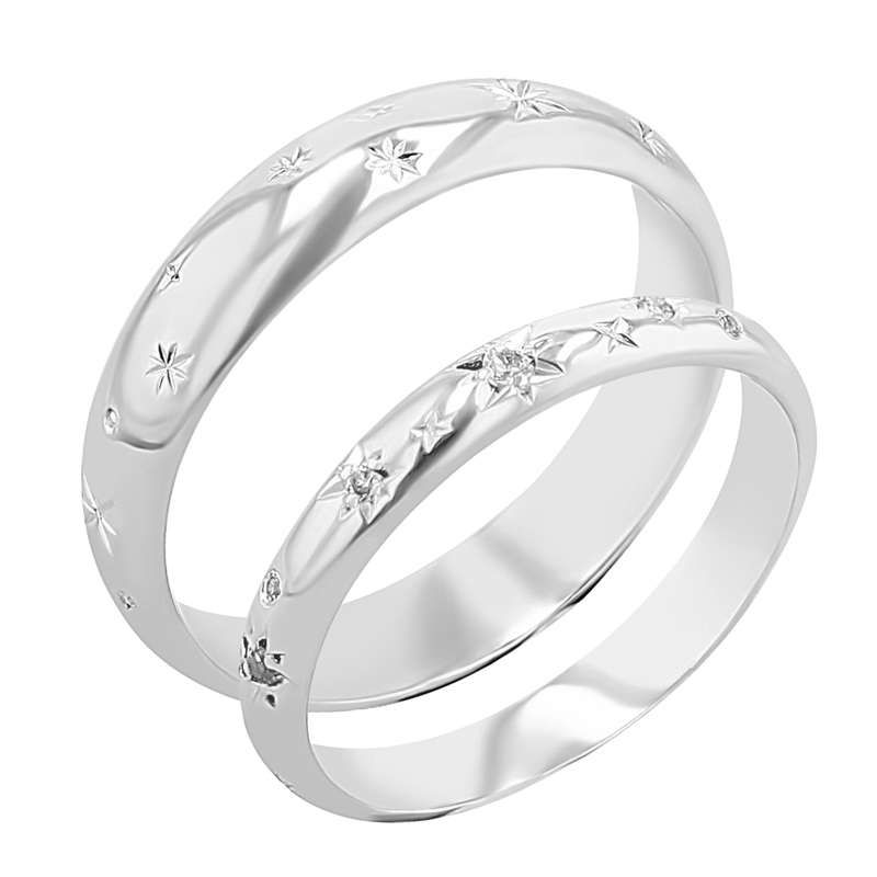 Eppi Platinové snubní prsteny s ruční rytinou hvězd a diamanty Elia RW47361