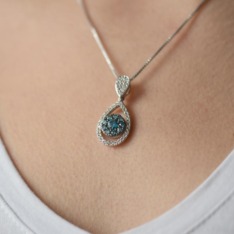 Zlatý náhrdelník s modrými a bílými diamanty Wawyd 15421