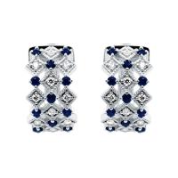 Stříbrné kruhové náušnice s diamanty a safíry Solveig