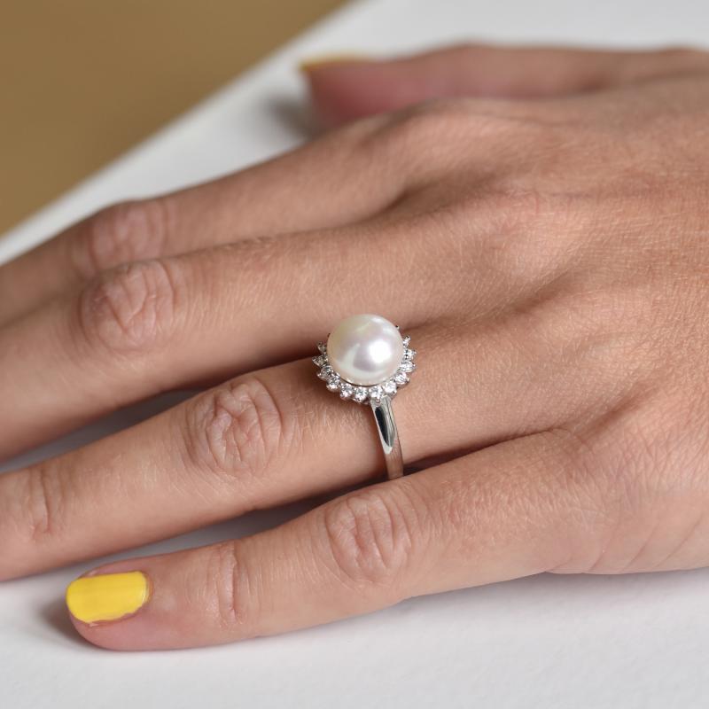 Prsten s perlou a zirkony 17941