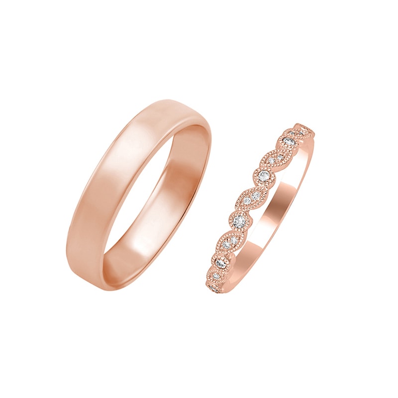 Zlatý vintage prsten s diamanty a zlatý komfortní snubní prsten Haik 29851