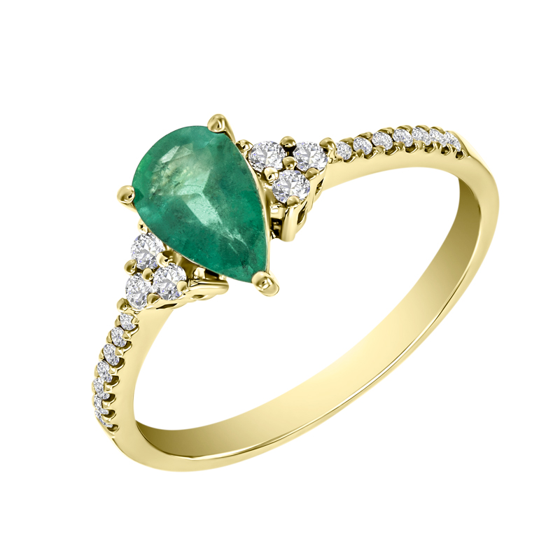 Zlatý prsten se smaragdovou slzou a diamanty Larissa