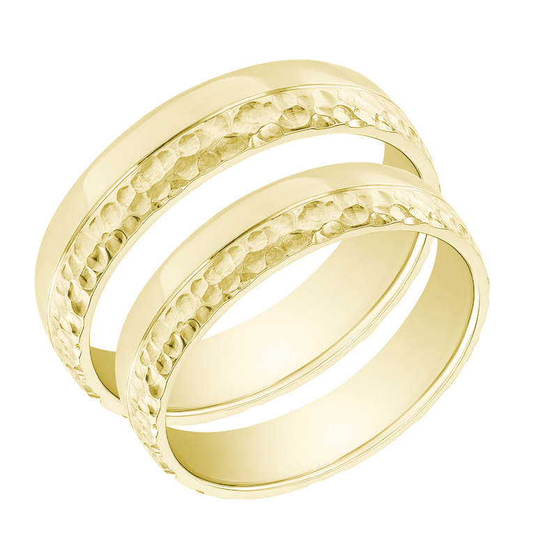 Zlaté snubní prsteny s tepaným povrchem 34681