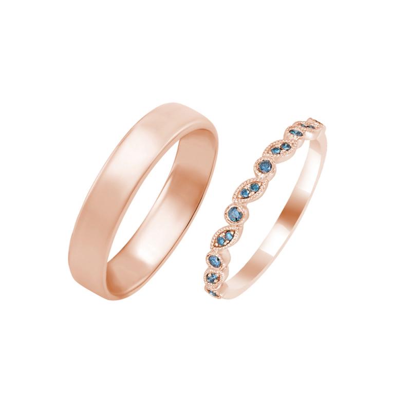 Dámský prsten ze zlata s modrými diamanty a pánský komfortní 38321