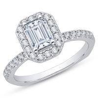 Zlatý zásnubní prsten s emerald diamantem a postranními diamanty Kezia