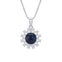 Romantický stříbrný náhrdelník s černou perlou a zirkony Ninetta