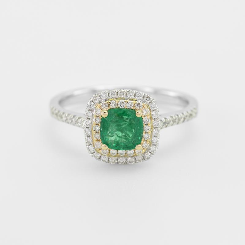 Prsten ze dvou druhů zlata se smaragdem a diamanty 48661