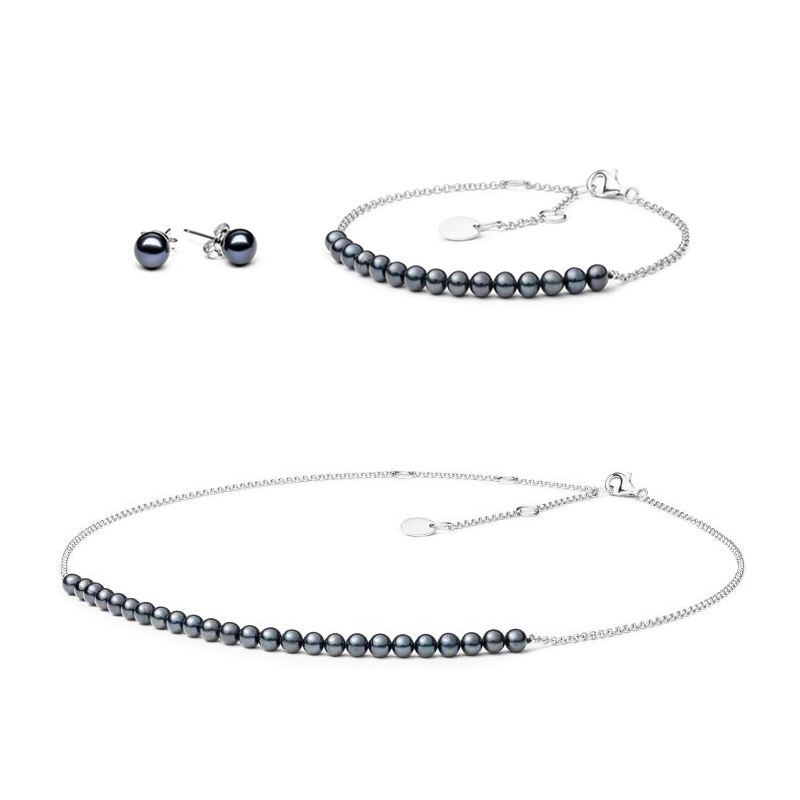 Stříbrná kolekce šperků s černými perlami