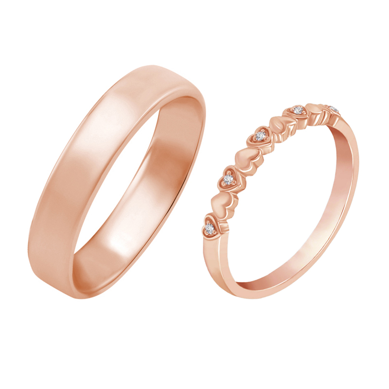 Zlatý srdíčkový eternity prsten s diamanty a pánský komfortní 58601