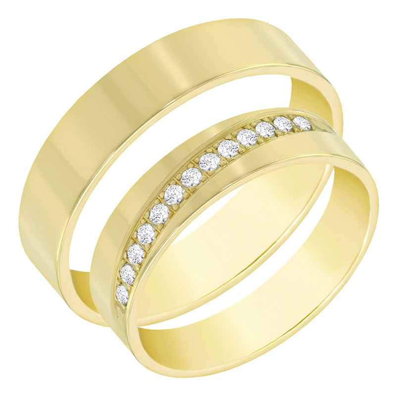 Zlaté ploché snubní prsteny s diamanty Niome