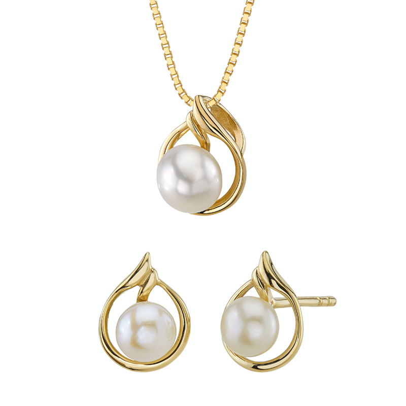 Elegantní zlatá kolekce s bílými perlami Eliora