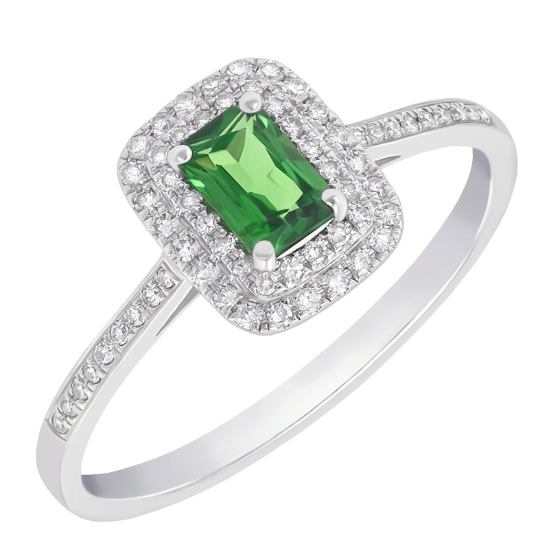 Zlatý prsten s emerald tsavorit granátem a diamanty Kanie