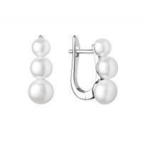 Stříbrné visací náušnice se třemi bílými perlami Arielle
