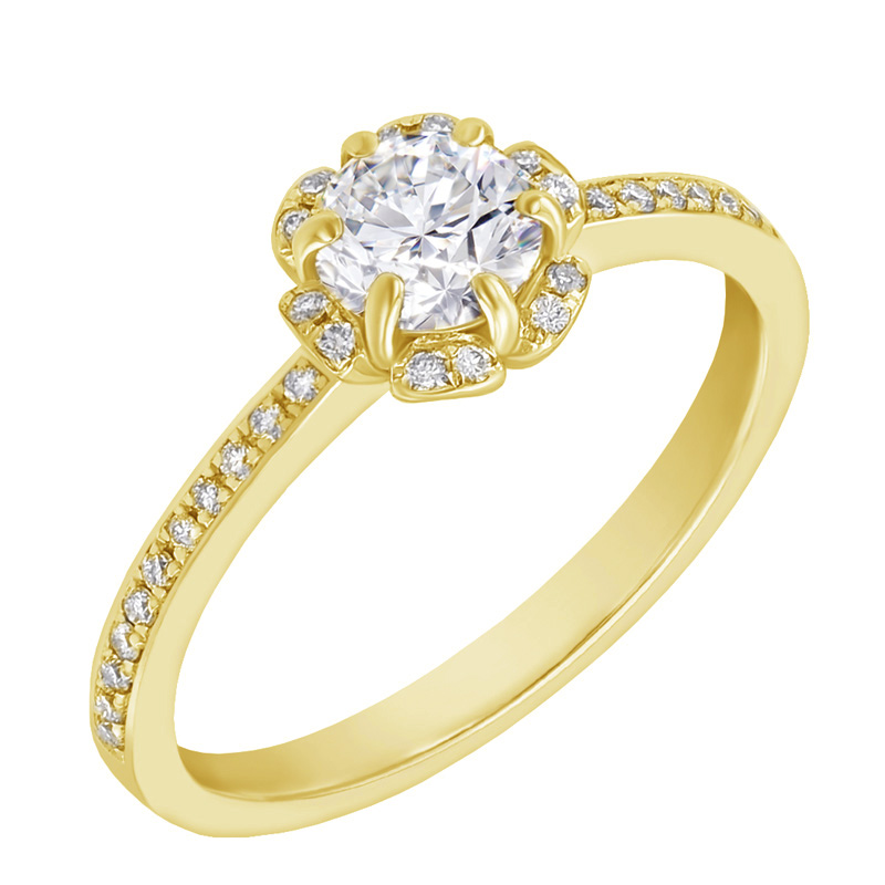Zlatý zásnubní prsten ve tvaru květu s diamanty 66051