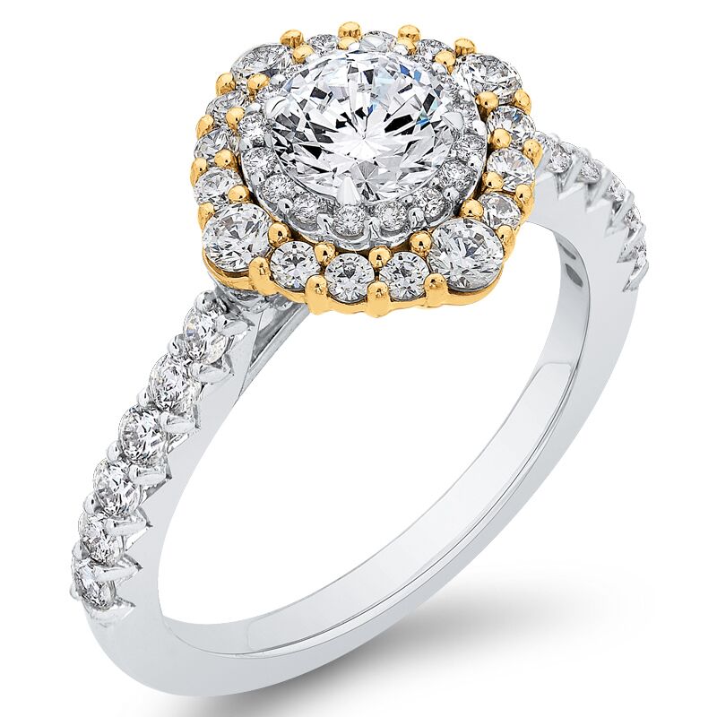 Dvojitý halo prsten z bílého a žlutého zlata 68391