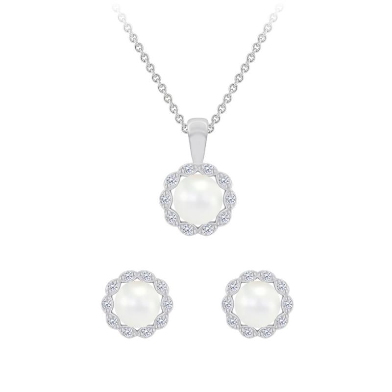 Stříbrná perlová kolekce náušnic a náhrdelníku 70101