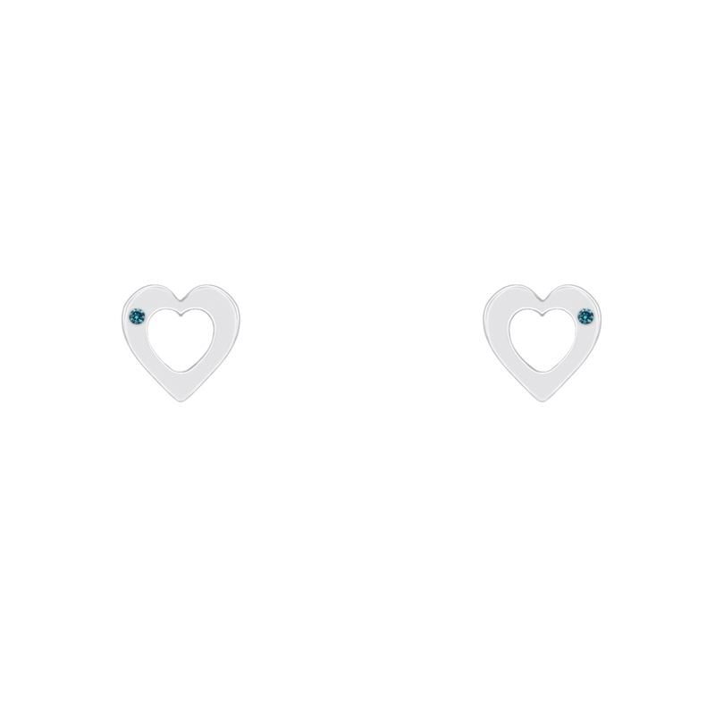 Stříbrné náušnice ve tvaru srdce s modrými diamanty Newell
