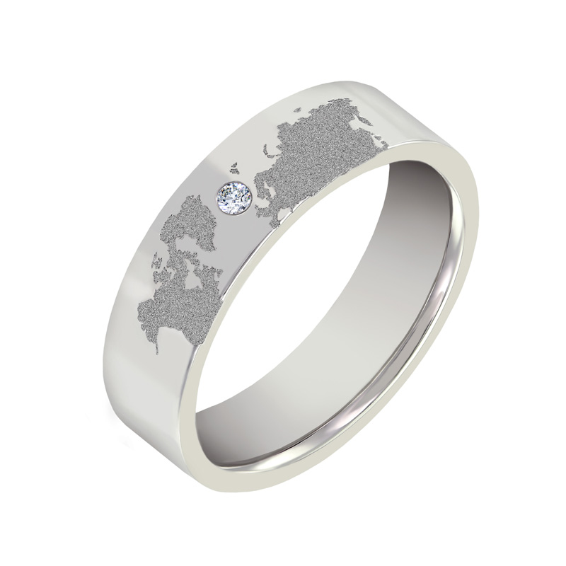 Dámský prsten z platiny s gravírem zeměkoule 76591