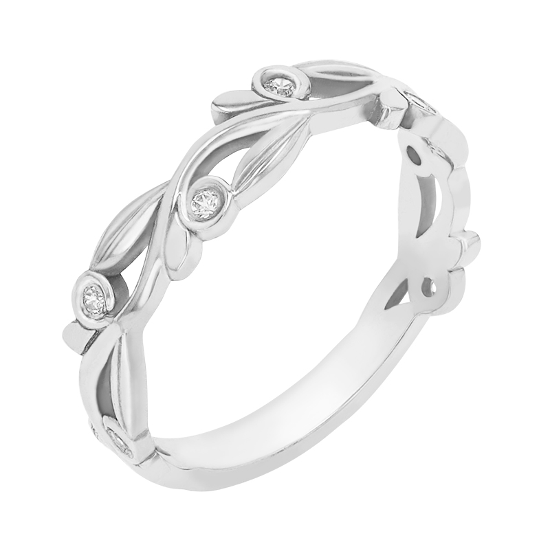 Jemný prsten ve tvaru lístečků s diamanty