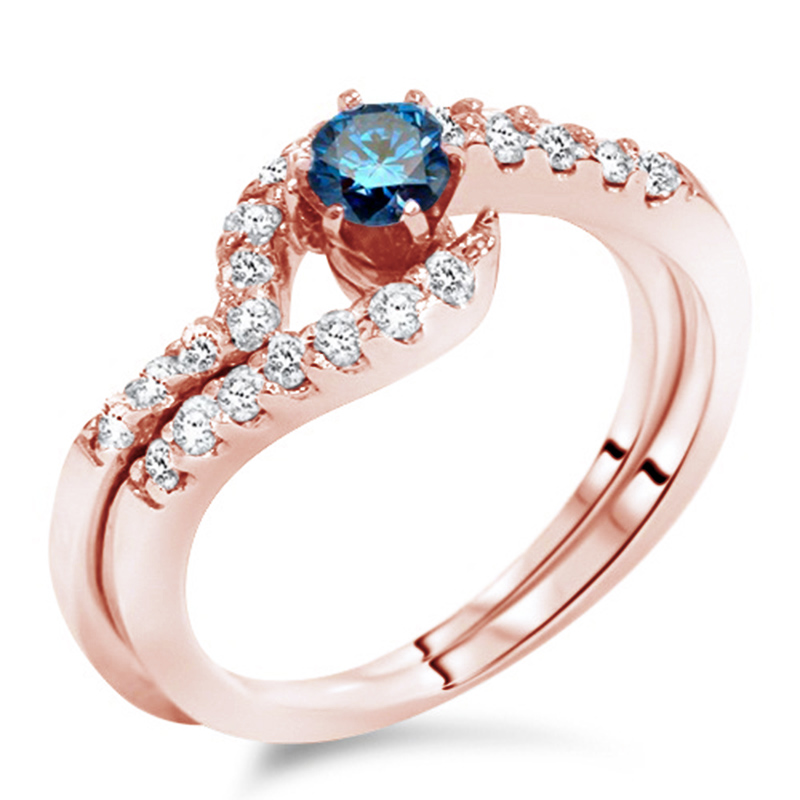 Set prstenů s modrým a bílými diamanty