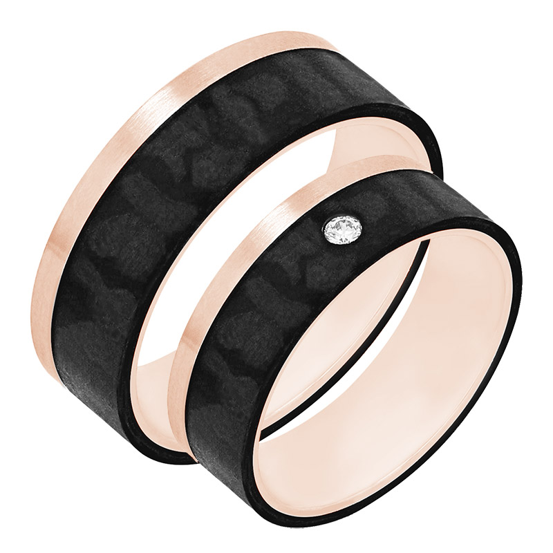 Snubní prsteny z karbonu a růžového zlata 80021