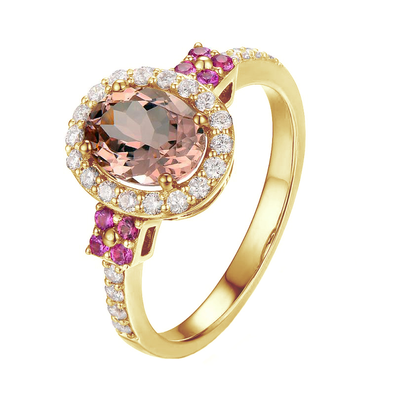 Zlatý prsten s morganitem, safíry a diamanty 81401