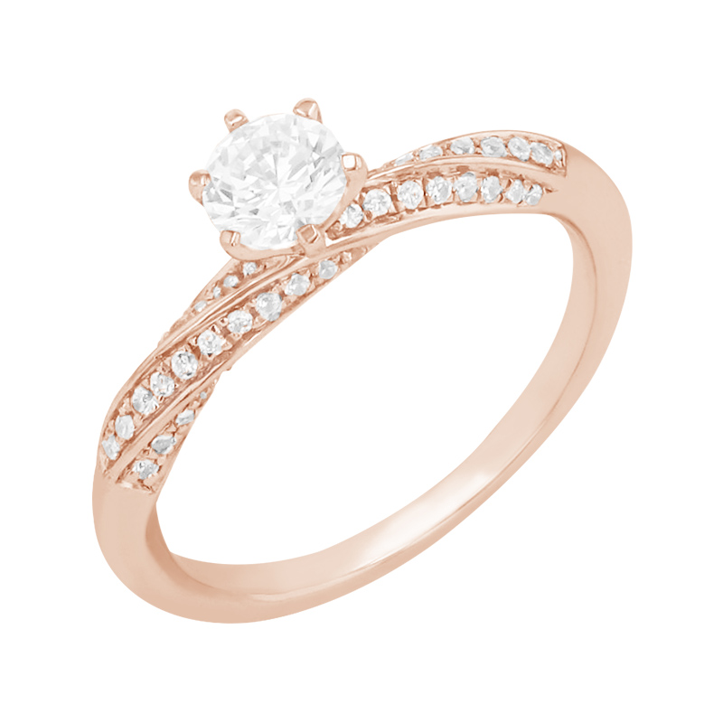 Zásnubní prsten s postranními diamanty z růžového zlata 85771