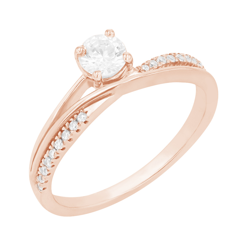 Atypický zásnubní prsten s postranními diamanty z růžového zlata 85791