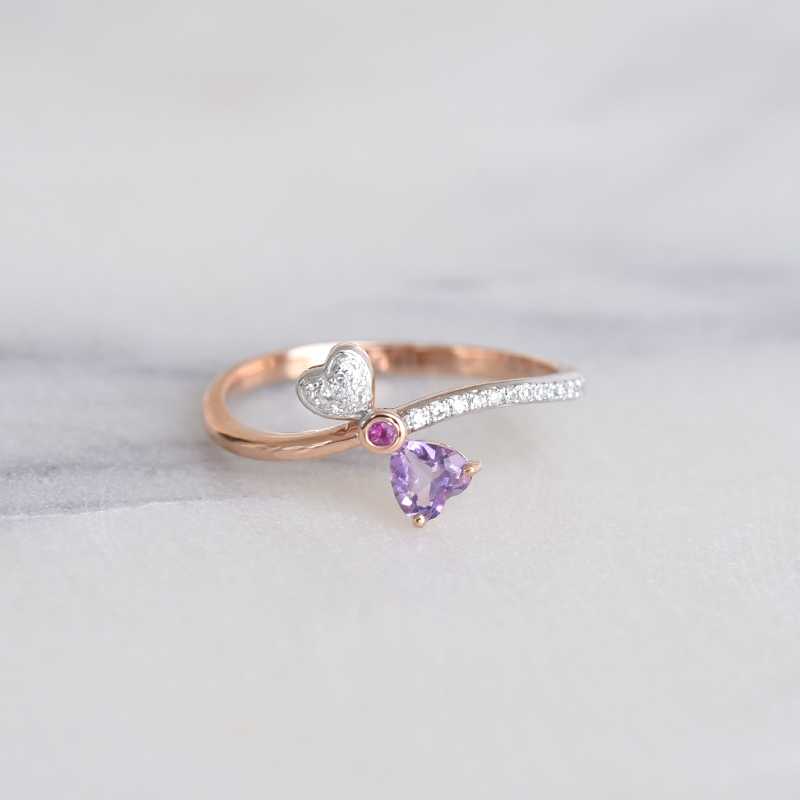 Roztomilý prsten s ametystem, safírem a diamanty 86741