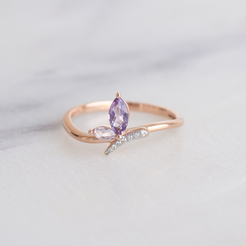 Elegantní prsten s ametysty a diamanty 86761