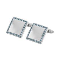 Stříbrné manžetové knoflíčky ve tvaru čtverce s modrými diamanty Octavio
