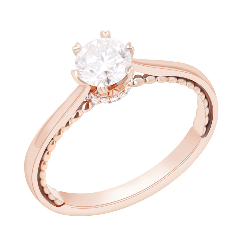 Zásnubní prsten se srdcovými krapnami z růžového zlata 90221