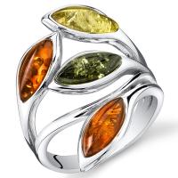 Stříbrný prsten s jantarovými lístky Hadiya