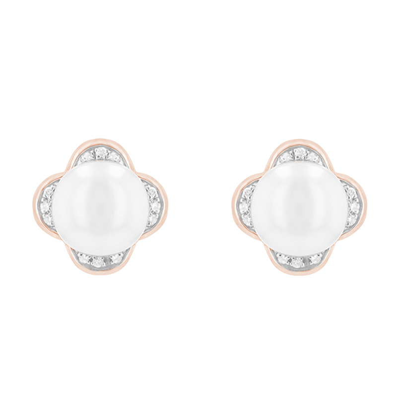 Perlové náušnice ve tvaru kytiček s diamanty Florin
