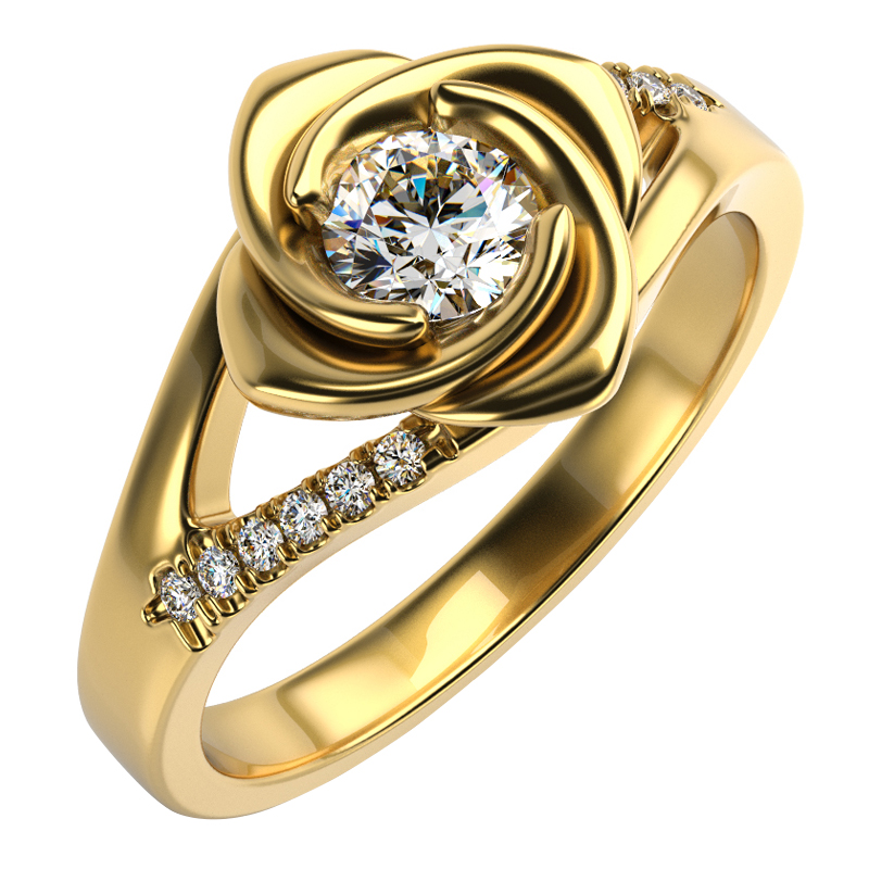 Zásnubní prsten ve tvaru růže s moissanitem a diamanty Xalor