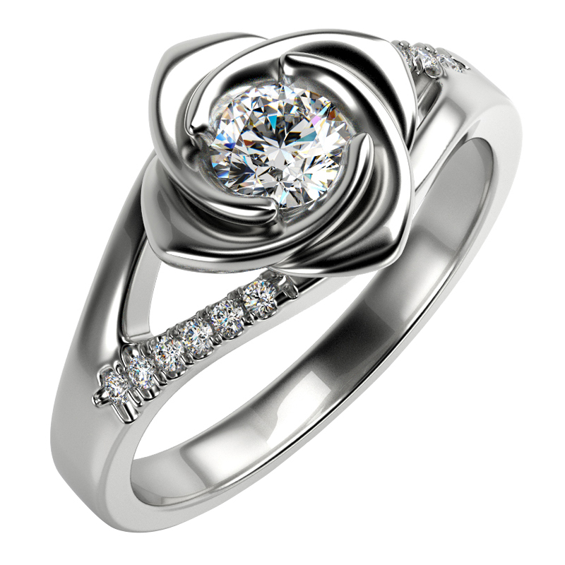 Zásnubní prsten ve tvaru růže s moissanitem a diamanty Kenneth 100422