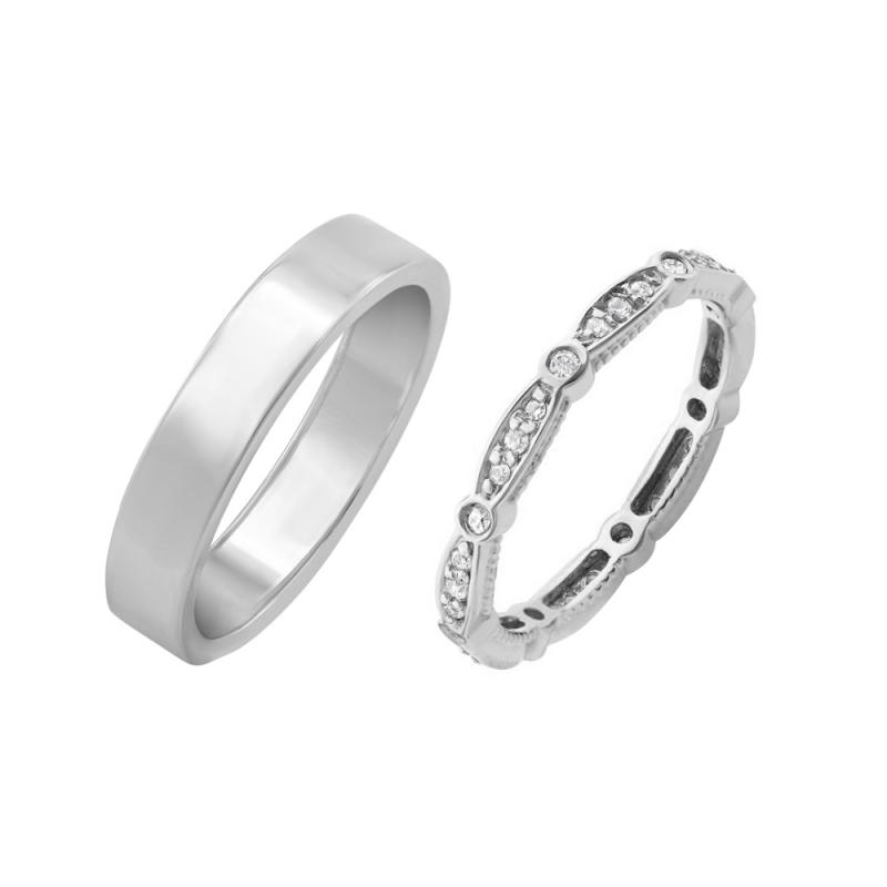 Eternity prsten s lab-grown diamanty a pánský plochý prsten Benitez 102312