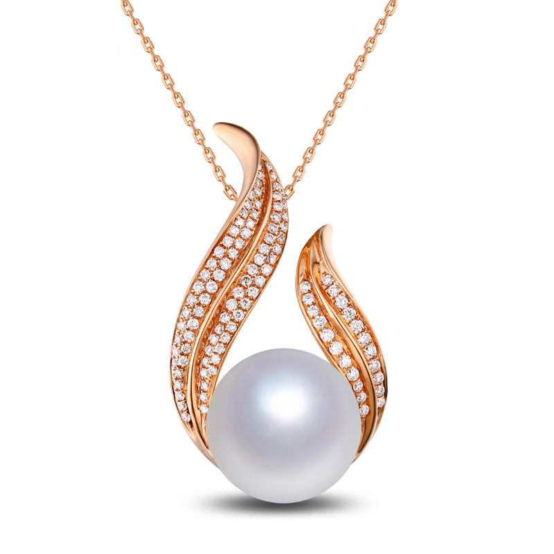 Zlatý náhrdelník s jimořskou perlou a diamanty Sanie
