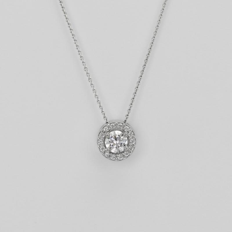 Zlatý halo náhrdelník s moissanitem a diamanty Vicky 105072